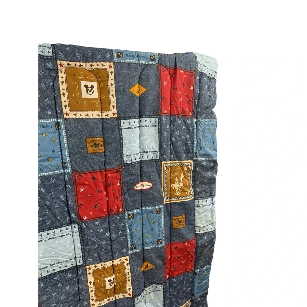 Vintage Disney Home Mickey Mouse Cowboy Comforter Twin Size Patchwork Look Kids